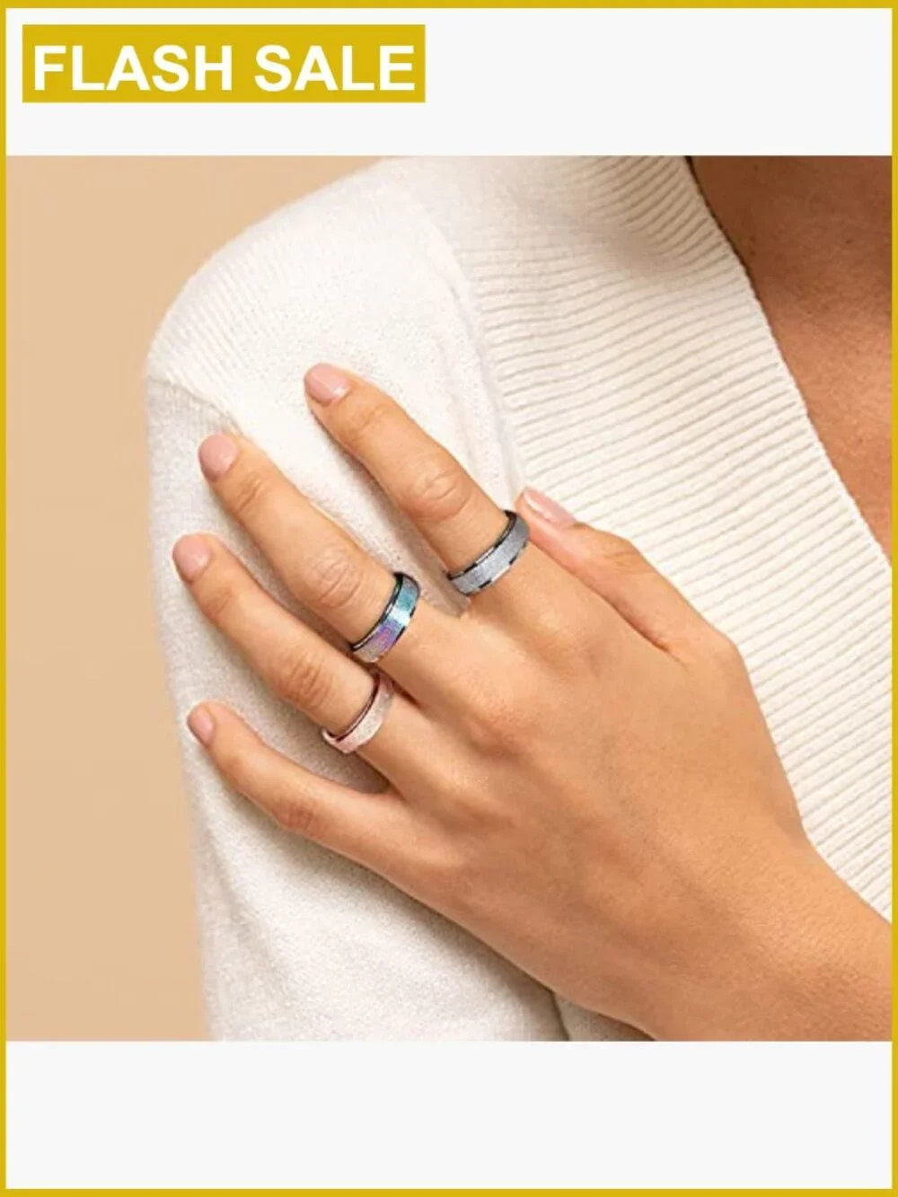 Spinner Anxiety Relief Fidget Ring Set 6mm Titanium Stainless Steel